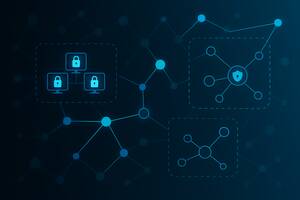 Interconnected nodes forming a network, with three segmented clusters outlined by dotted borders.